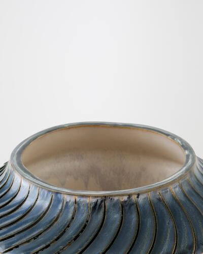 Etched Blue Rimed Vase-Sm