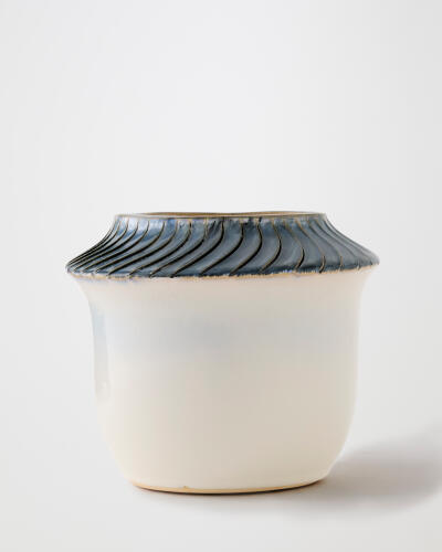 Etched Blue Rimed Vase-Sm