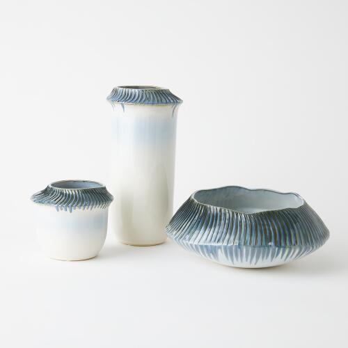 Aiden Etched Blue Rimed Vase-Sm