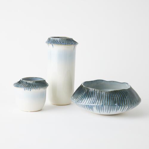 Etched Blue Rimed Planter