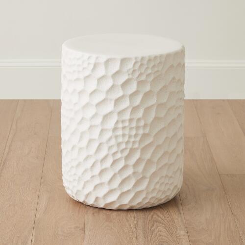 Chiseled Garden Stool-White