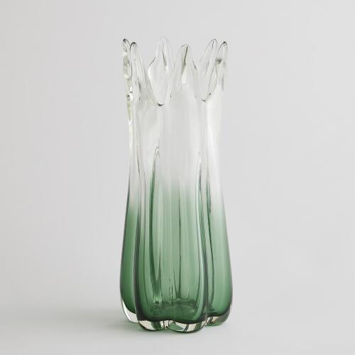 Six Point Glass Vase-Green Grey