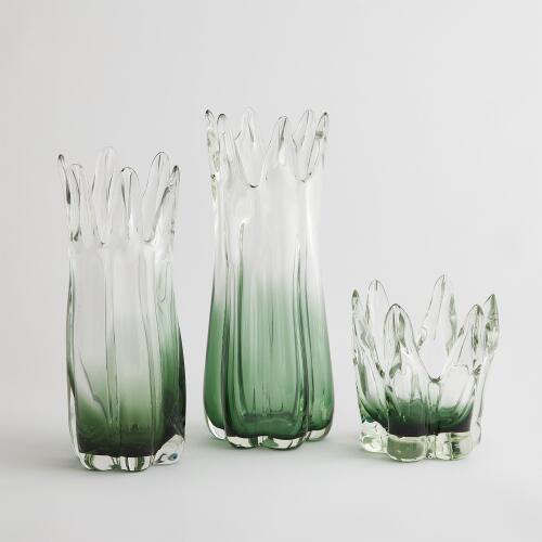 Rebound Six Point Glass Vase-Green Gray