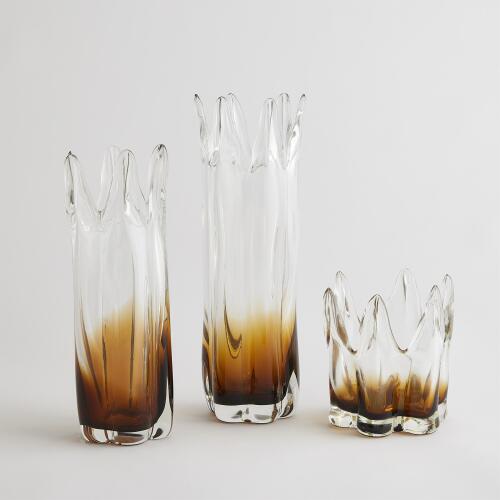 Six Point Glass Vase-Amber