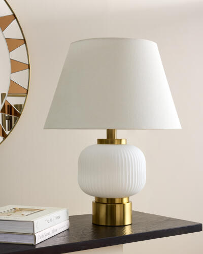 Global Table Lamp-White/Brass