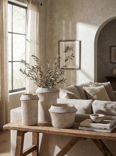 Frollo Ribbed Cement Vase