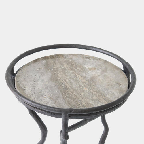 Callan Freeform Table-Bronze/Silver Travertine