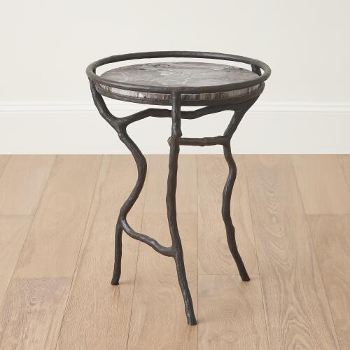 Organic Freeform Table-Bronze/Silver Travertine
