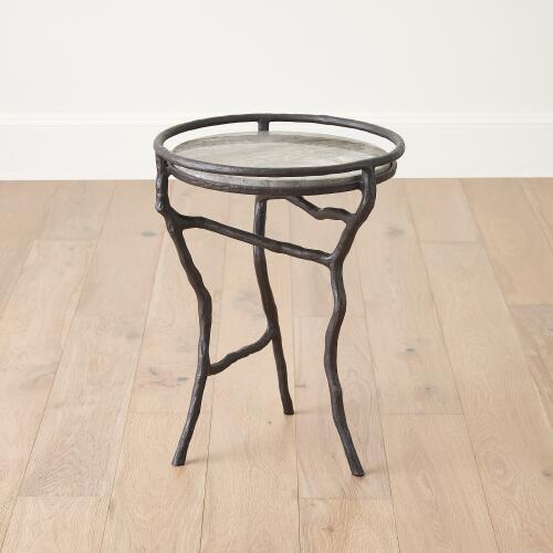 Organic Freeform Table-Bronze/Silver Travertine