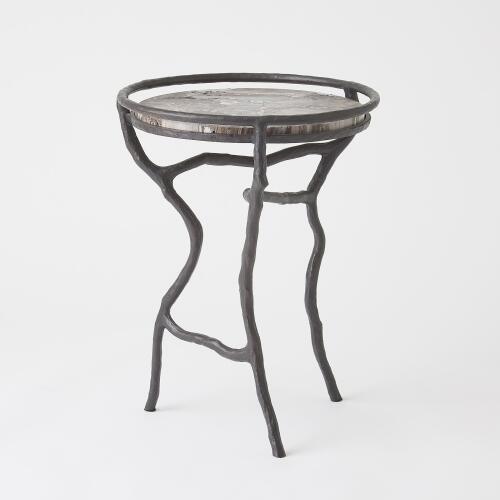 Organic Freeform Table-Bronze/Silver Travertine