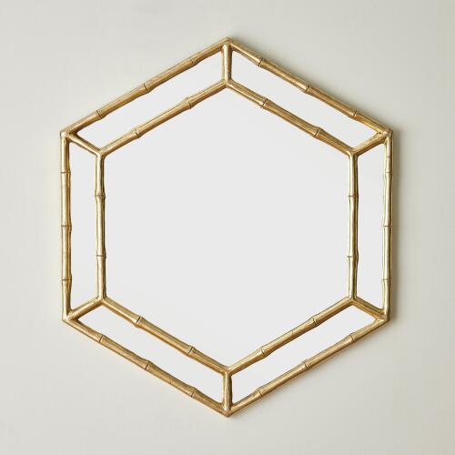 Bamboo Hexagon Mirror-Gold Leaf