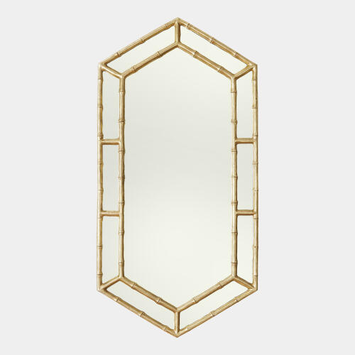 Sara Bamboo Hexagon Mirror-Gold Leaf