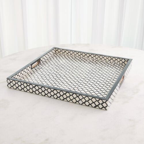 Moroccan Resin Square Tray-Black/White