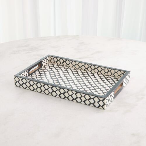 Moroccan Resin Square Tray-Black/White