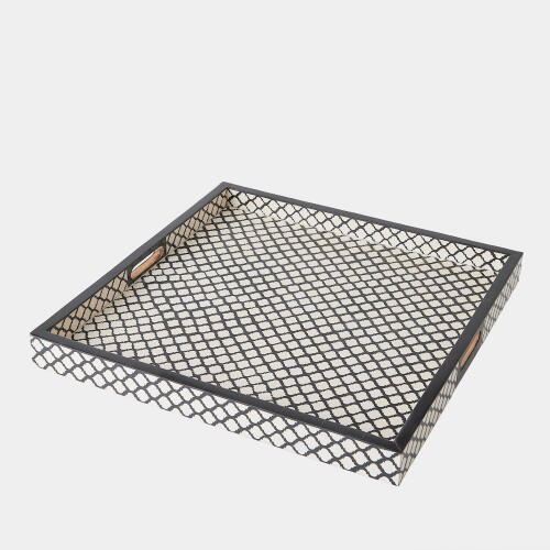 moroccan resin square tray-black/white