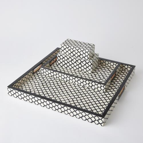 Moroccan Resin Rectangular Tray-Black/White