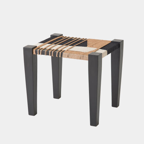 Fiori Jute Stool-Black/White/Natural
