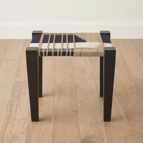 Jute Stool-Black/White/Natural