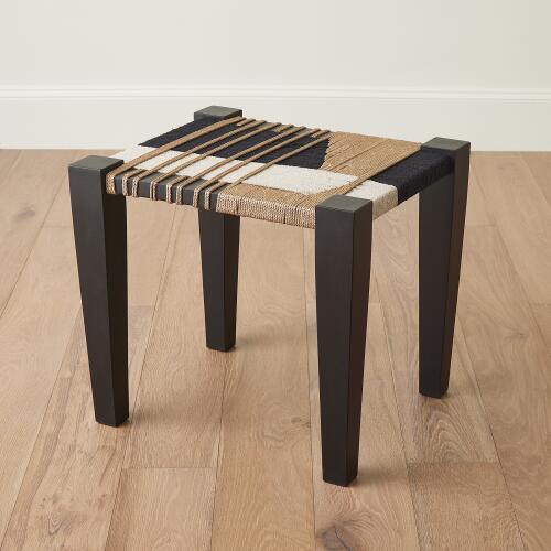 Jute Stool-Black/White/Natural