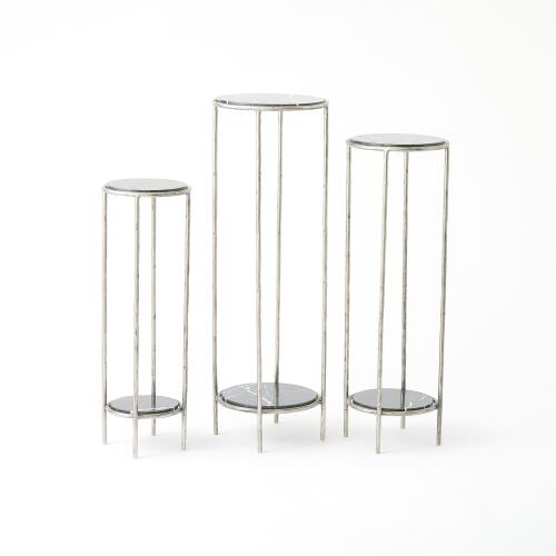 Iron Pedestal Table-Nickel w/Black Marble