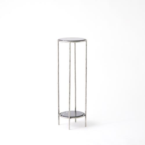 Iron Pedestal Table-Nickel w/Black Marble