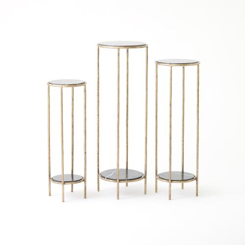 Nicky Iron Pedestal Table-Brass-Black Marble