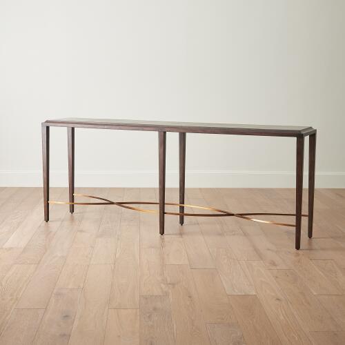 Twisted Rail Console-Okume/Brass