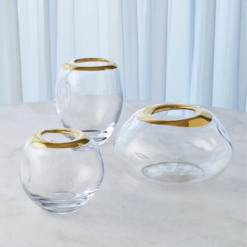 Organic Formed Vase-Gold Rim-Lg
