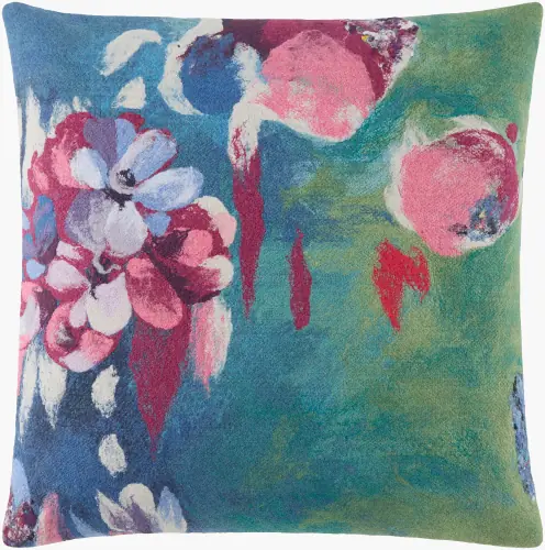 floating flowers blue pillow