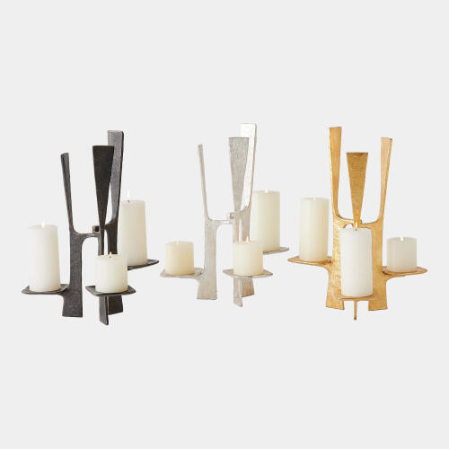 Triune Candleholder-Silver Leaf