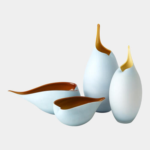 Tang Frosted Blue Bowl w/Amber Casing