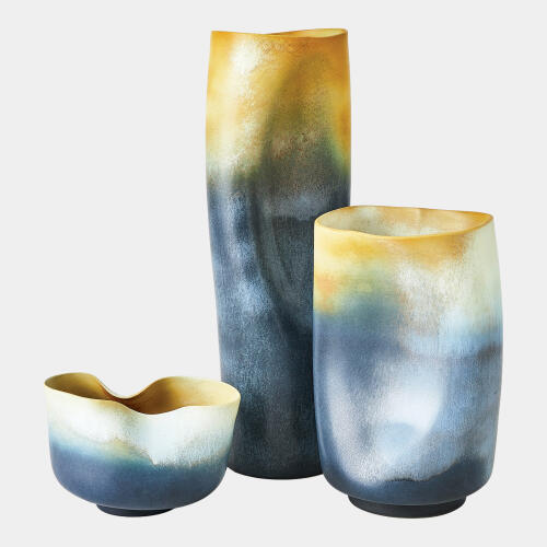 Indent Vase-Gray/Yellow-Lg