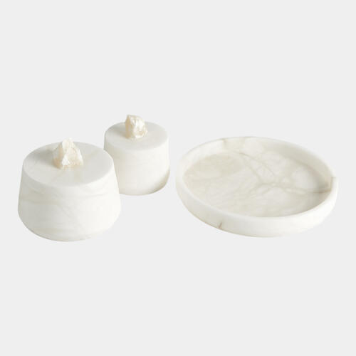 Roccia Alabaster Taper Box w/Finial-White-Lg