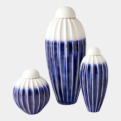 Audra Fluted Jar w/Lid-Cobalt-Wide