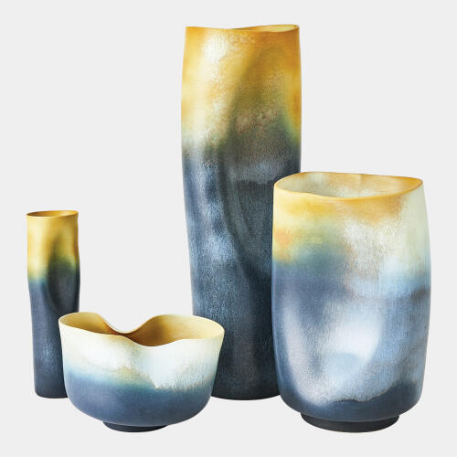Indent Vase-Gray/Yellow-Lg