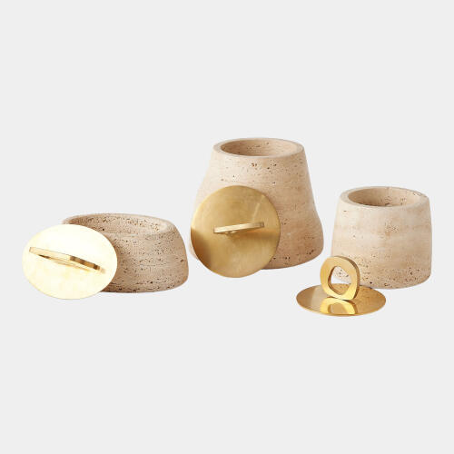 Bocal Lidded Pot-Travertine-Med