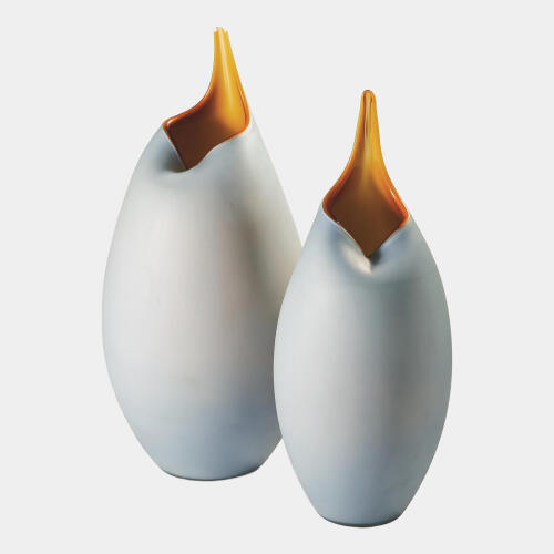 Tang Frosted Blue Vase w/Amber Casing