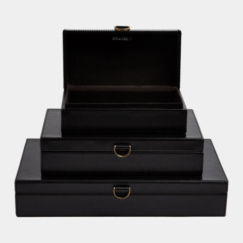 Edwin Marbled Leather D Ring Box-Black