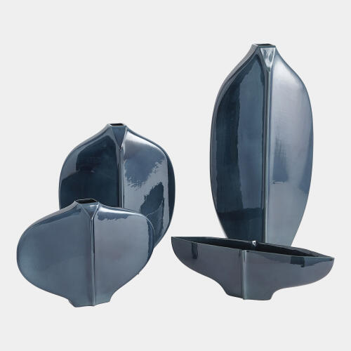 Center Ridge Vase-Blue-Med