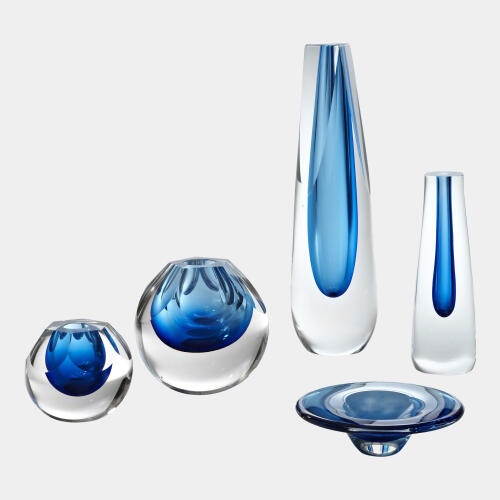 Square Cut Glass Vase-Cobalt