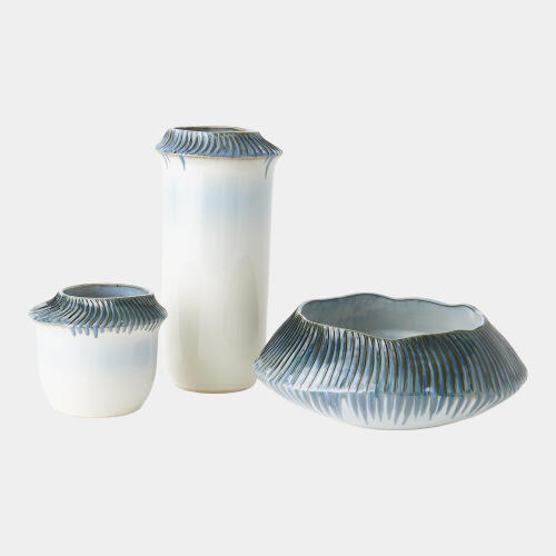 Aiden Etched Blue Rimed Vase-Lg