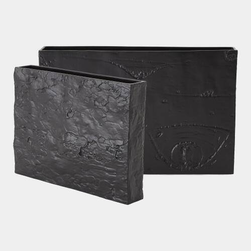 Poplar Tree Bark Texture Vase-Matte Black