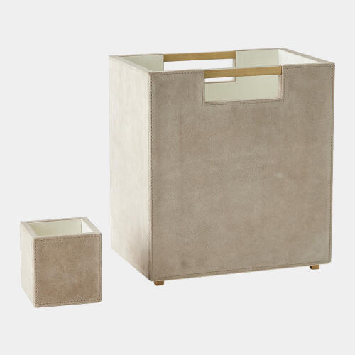 Posh Wastebasket-Parchment Suede