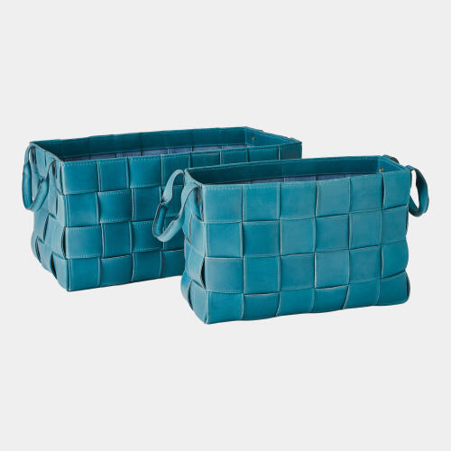 Bronya Soft Woven Leather Basket-Azure