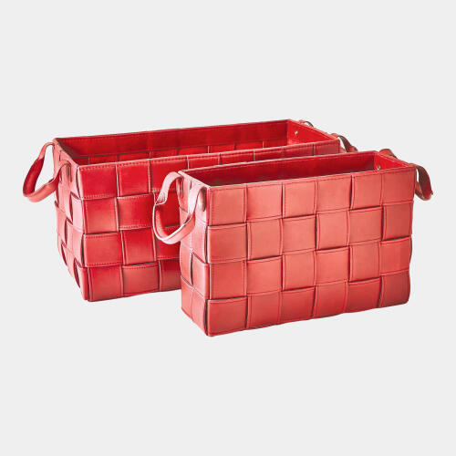 Bronya Soft Woven Leather Basket-Deep Red