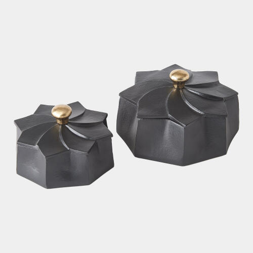 Milena Flower Box-Black w/Gold Knob
