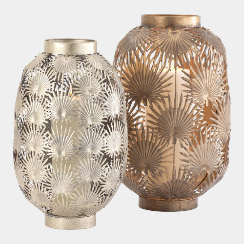 Tropical Palm Leaf Nickel Lantern