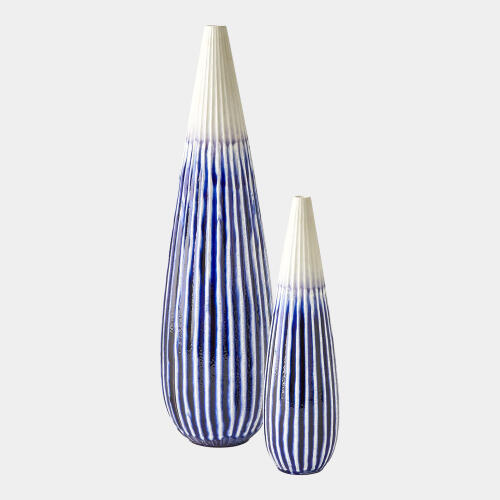 Furrow Taper Vase-Cobalt