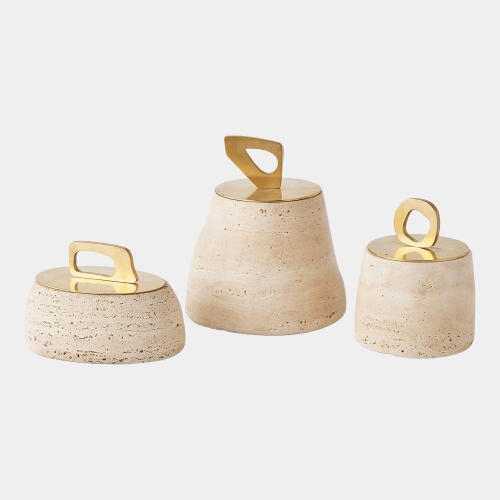 Bocal Lidded Pot-Travertine-Med