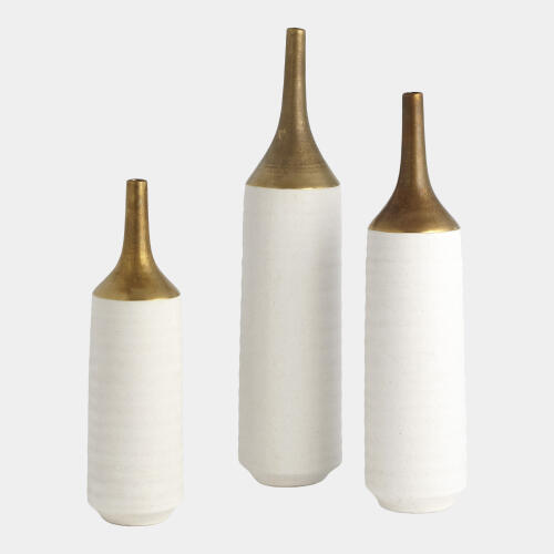 Tip Dipped Vase-Gold/White